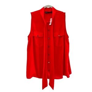NY&C Orange Sleeveless Gold Button‎ Front Blouse Front Tie Women Size 2X NWT